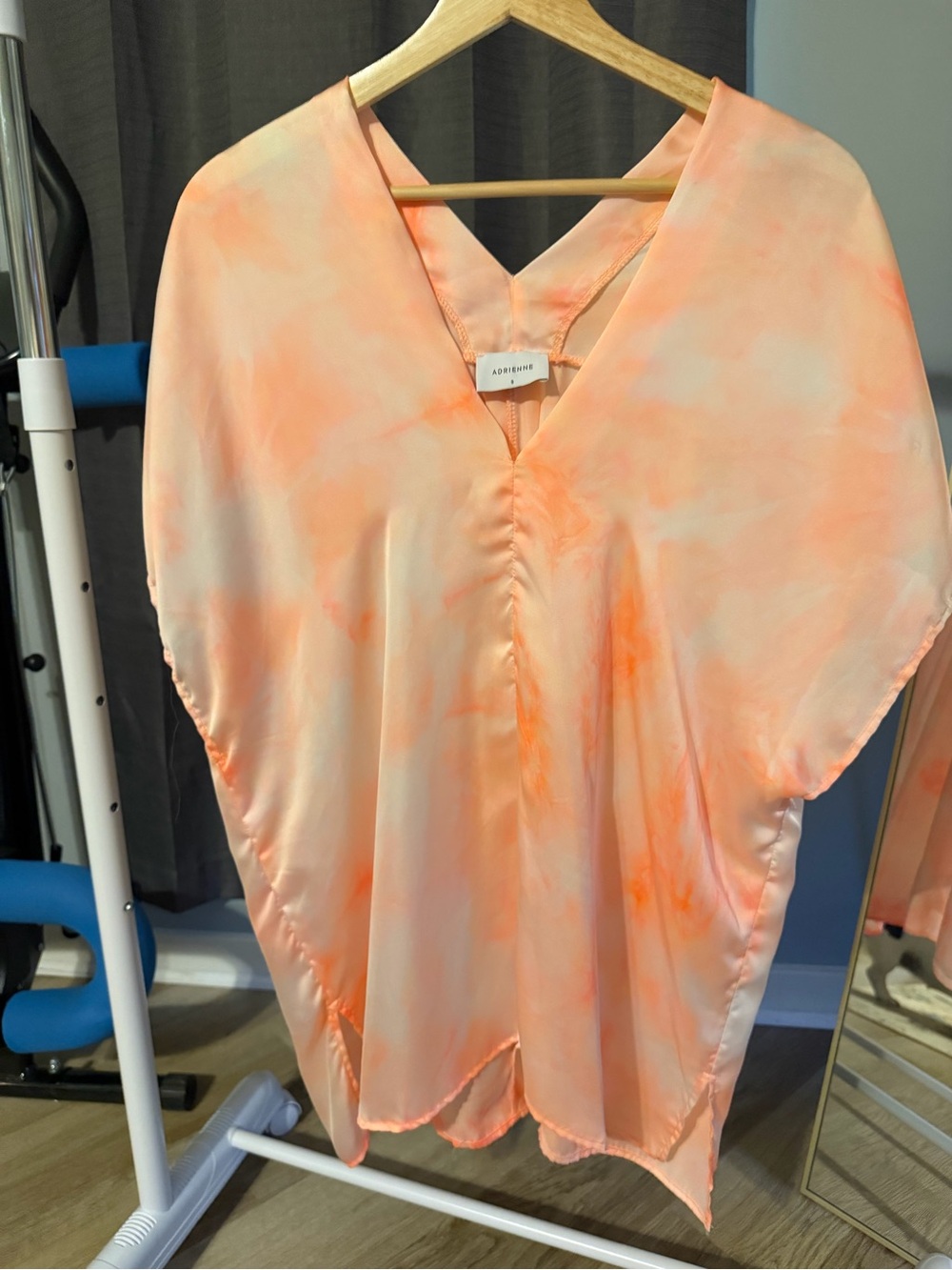 Adrienne Peach & Cream Tie-Dye V-Neck Blouse
